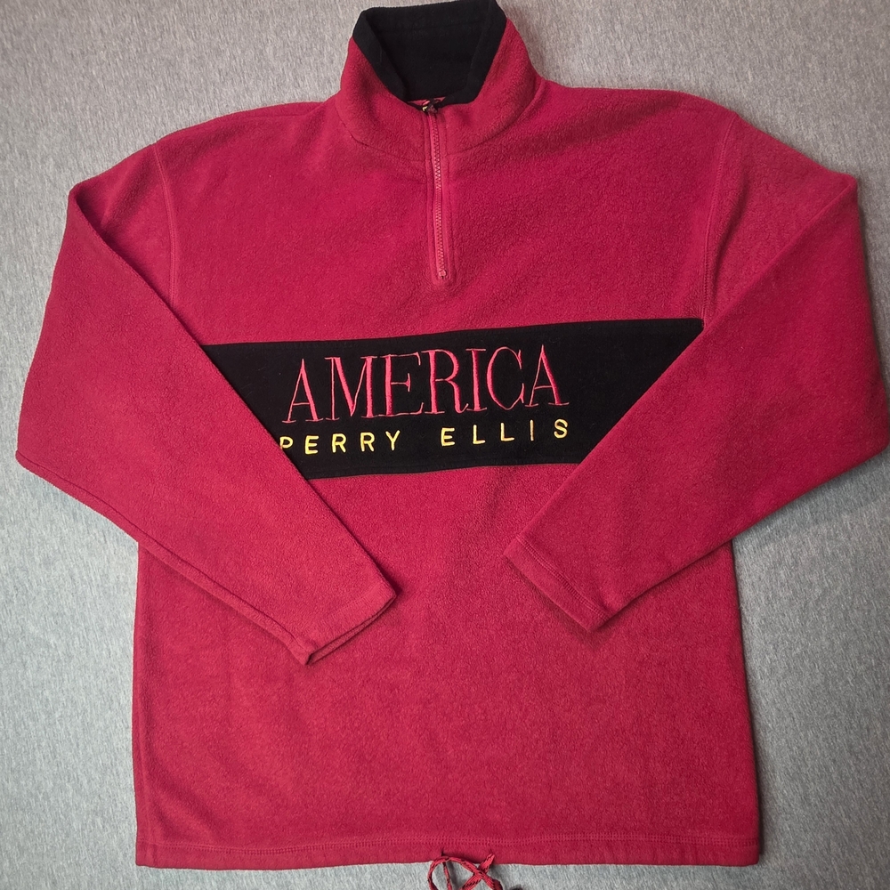 America Perry Ellis Men's 1/4 Zip Up Sweater in Red and Black